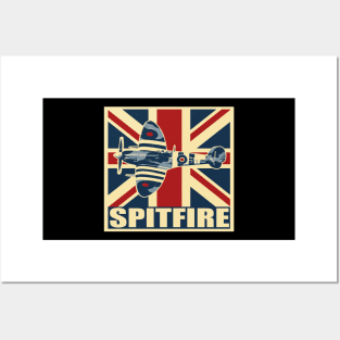 RAF Spitfire UK Aircraft Airplane Plane Vintage union Jack Posters and Art